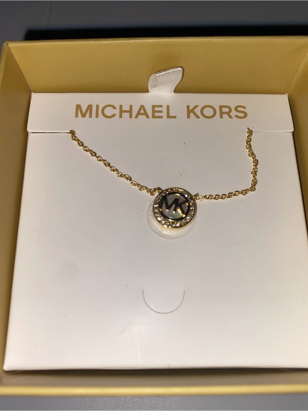 Michael Kors Gold-tone MK Logo Crystal Accent Necklace